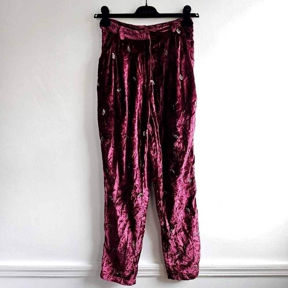 New Rococo Sand Velvet Embroidered Burgundy Pants NWT Size Medium